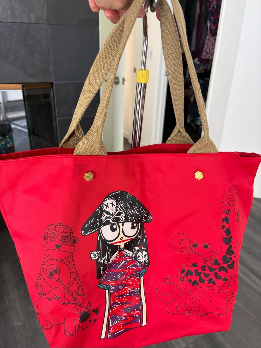 Y2K Marc by Marc Jacobs Red Canvas Tote with Brown Handles and Graphic Print